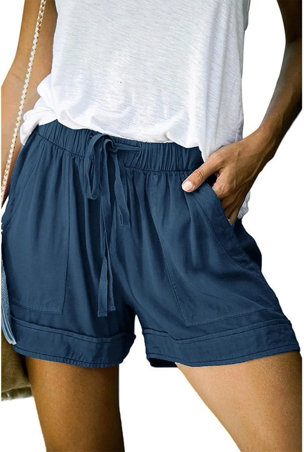 Splice Comfy Waist Pants Shorts Loose Elastic Pocketed Womens Casual High Waisted Jeans for Women