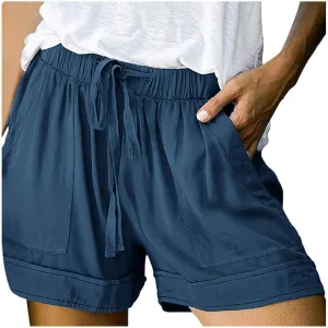 Splice Comfy Waist Pants Shorts Loose Elastic Pocketed Womens Casual High Waisted Jeans for Women