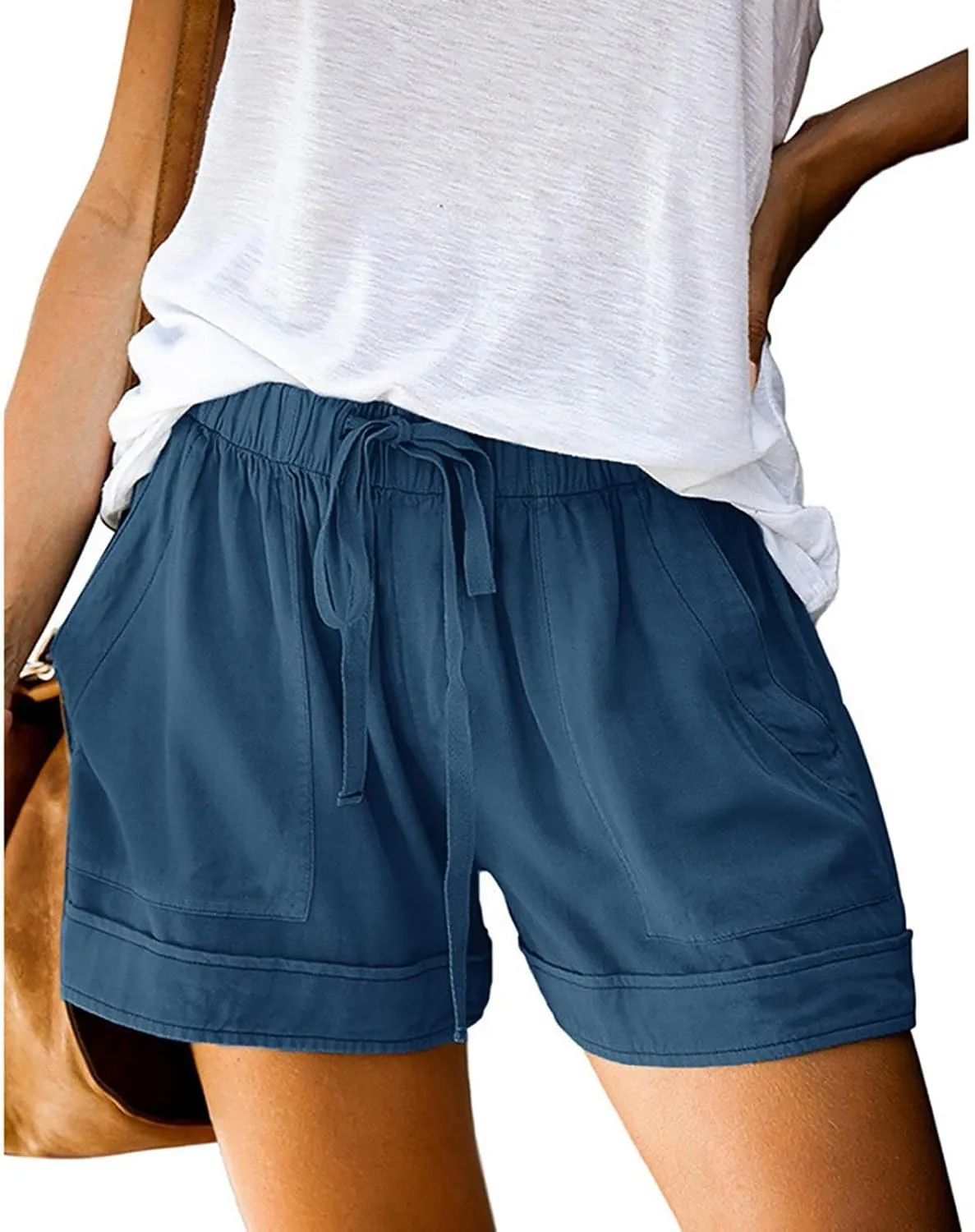 Splice Comfy Waist Pants Shorts Loose Elastic Pocketed Womens Casual High Waisted Jeans for Women