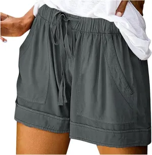 Splice Comfy Waist Pants Shorts Loose Elastic Pocketed Womens Casual High Waisted Jeans for Women