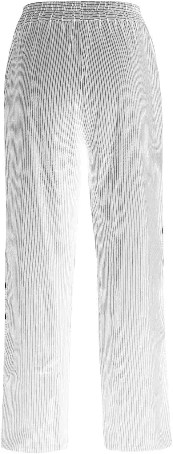 Summer Casual Pants for Women Loose Button Elastic High Waisted Beach Pants Straight Leg Drawstring Lightweight Trousers