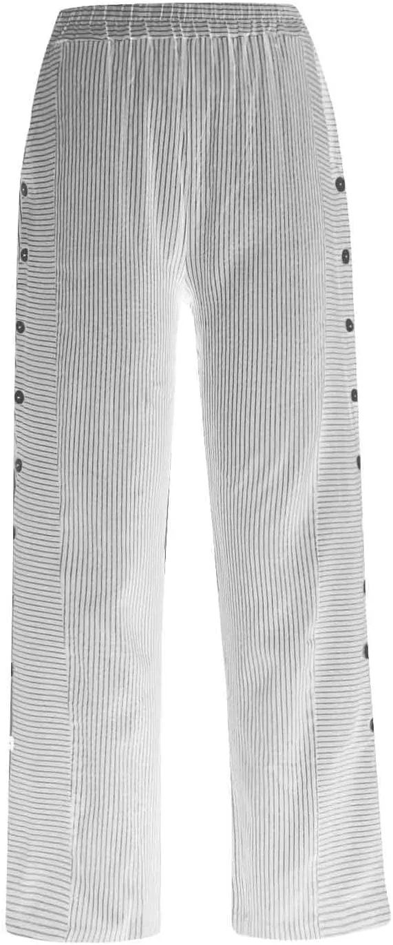 Summer Casual Pants for Women Loose Button Elastic High Waisted Beach Pants Straight Leg Drawstring Lightweight Trousers
