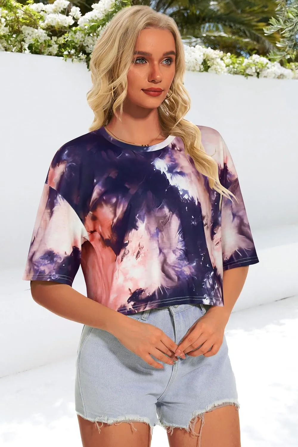 Summer Crop Tops for Womens Casual Half Sleeve Top Loose Fit Short Sleeve T Shirts Workout Oversized Tees