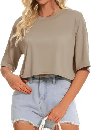 Summer Crop Tops for Womens Casual Half Sleeve Top Loose Fit Short Sleeve T Shirts Workout Oversized Tees
