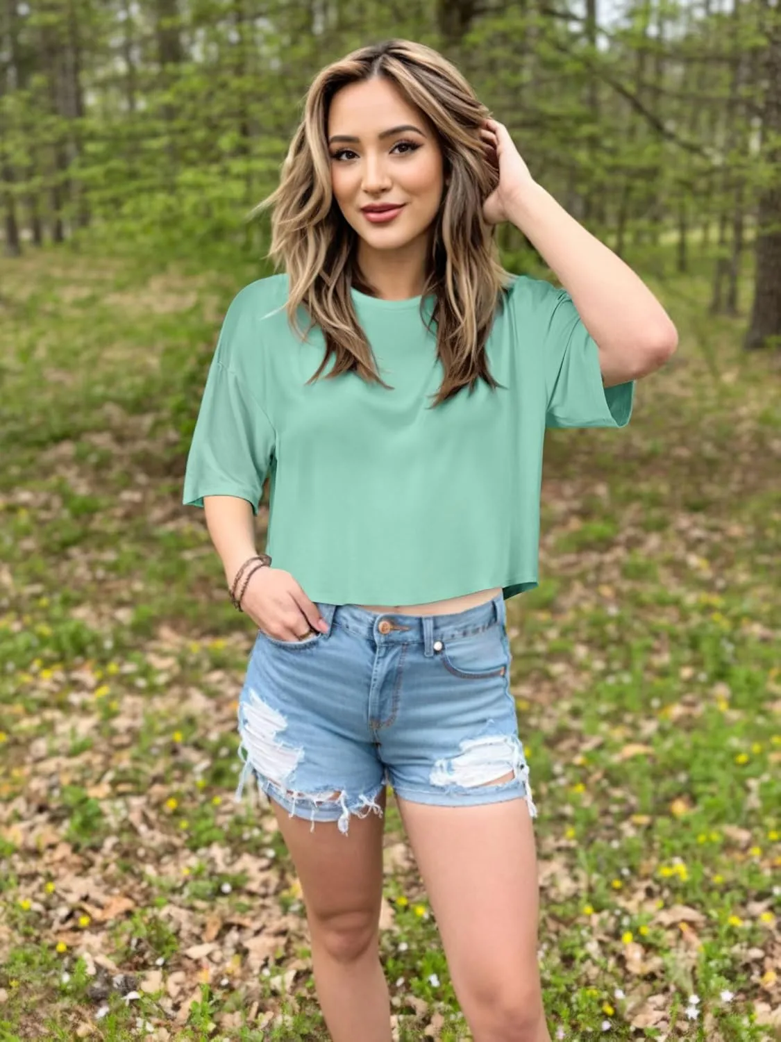 Summer Crop Tops for Womens Casual Half Sleeve Top Loose Fit Short Sleeve T Shirts Workout Oversized Tees