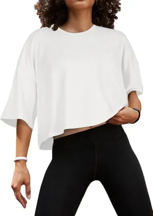 Summer Crop Tops for Womens Casual Half Sleeve Top Loose Fit Short Sleeve T Shirts Workout Oversized Tees