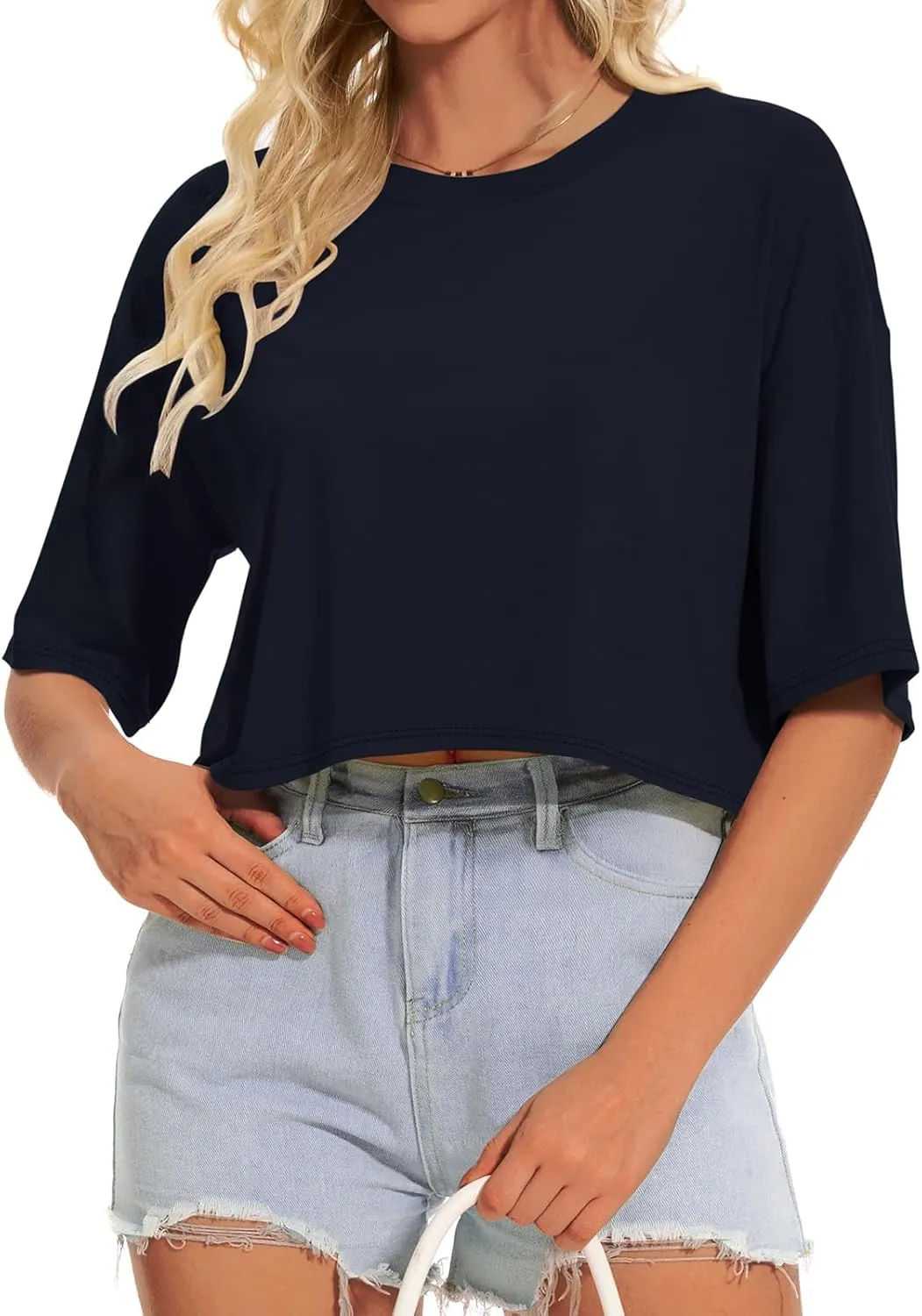 Summer Crop Tops for Womens Casual Half Sleeve Top Loose Fit Short Sleeve T Shirts Workout Oversized Tees