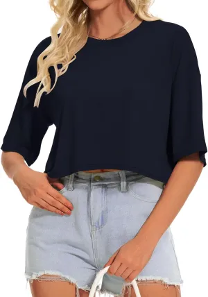 Summer Crop Tops for Womens Casual Half Sleeve Top Loose Fit Short Sleeve T Shirts Workout Oversized Tees