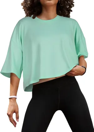 Summer Crop Tops for Womens Casual Half Sleeve Top Loose Fit Short Sleeve T Shirts Workout Oversized Tees