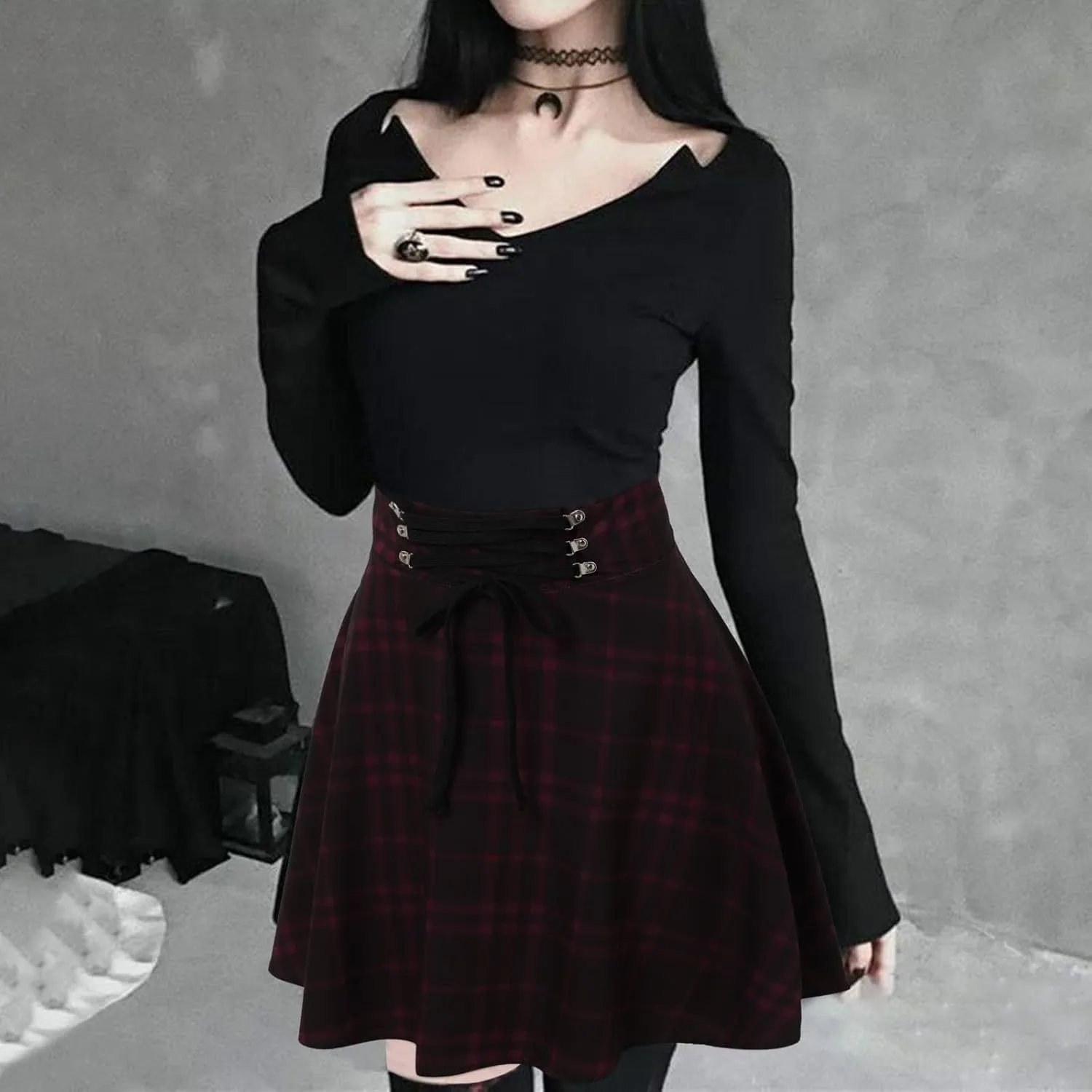Summer Skirt for Women Trendy Plaid Tummy Control High Waist Back Zipper A-Line Pleated Maxi Short Skirts for Girls