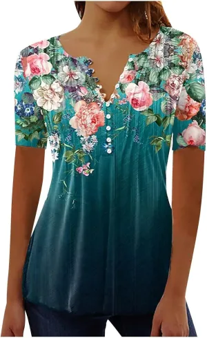 Summer Tops for Women 2025 Trendy Boho Floral Shirts Short Sleeve V Neck T-Shirt Graphic Tees Blouse