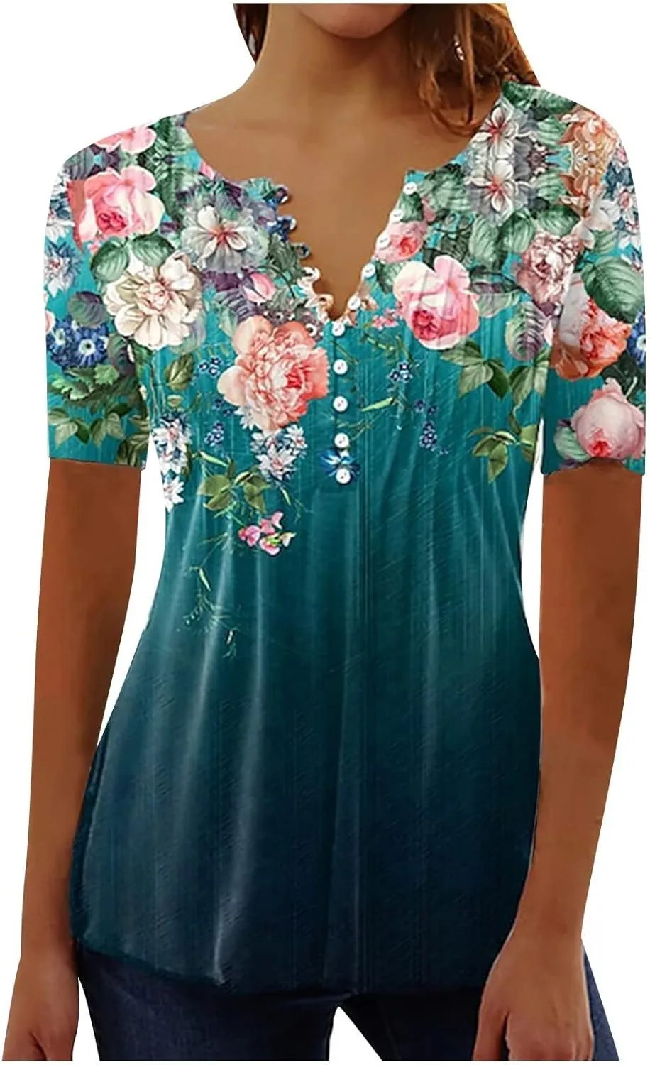 Summer Tops for Women 2025 Trendy Boho Floral Shirts Short Sleeve V Neck T-Shirt Graphic Tees Blouse