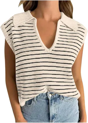Summer Tops for Women Trendy 2025 Dressy Casual Sleeveless, Cap Sleeve Knitted Striped Shirt, Going Out Tops Cropped