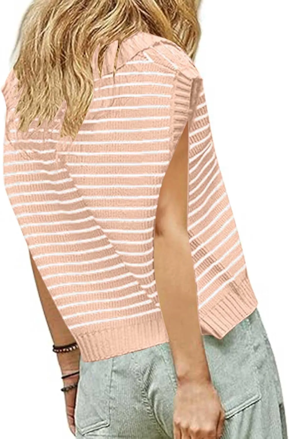 Summer Tops for Women Trendy 2025 Dressy Casual Sleeveless, Cap Sleeve Knitted Striped Shirt, Going Out Tops Cropped