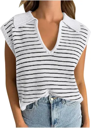 Summer Tops for Women Trendy 2025 Dressy Casual Sleeveless, Cap Sleeve Knitted Striped Shirt, Going Out Tops Cropped
