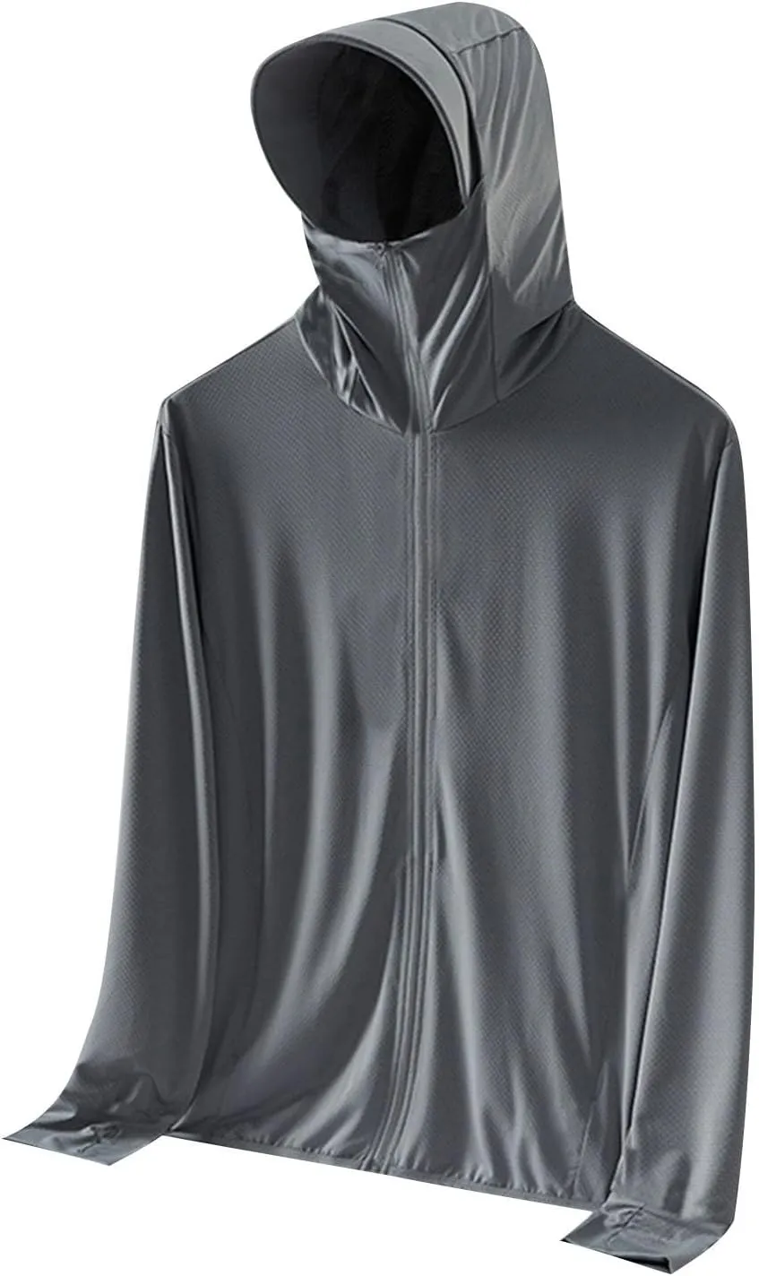 Sun Shirts for Men Hooded UPF 50  Fishing Shirt SPF UV Sun Hoodie Rash Guard Long Sleeve Outdoor Hiking Swim Shirts