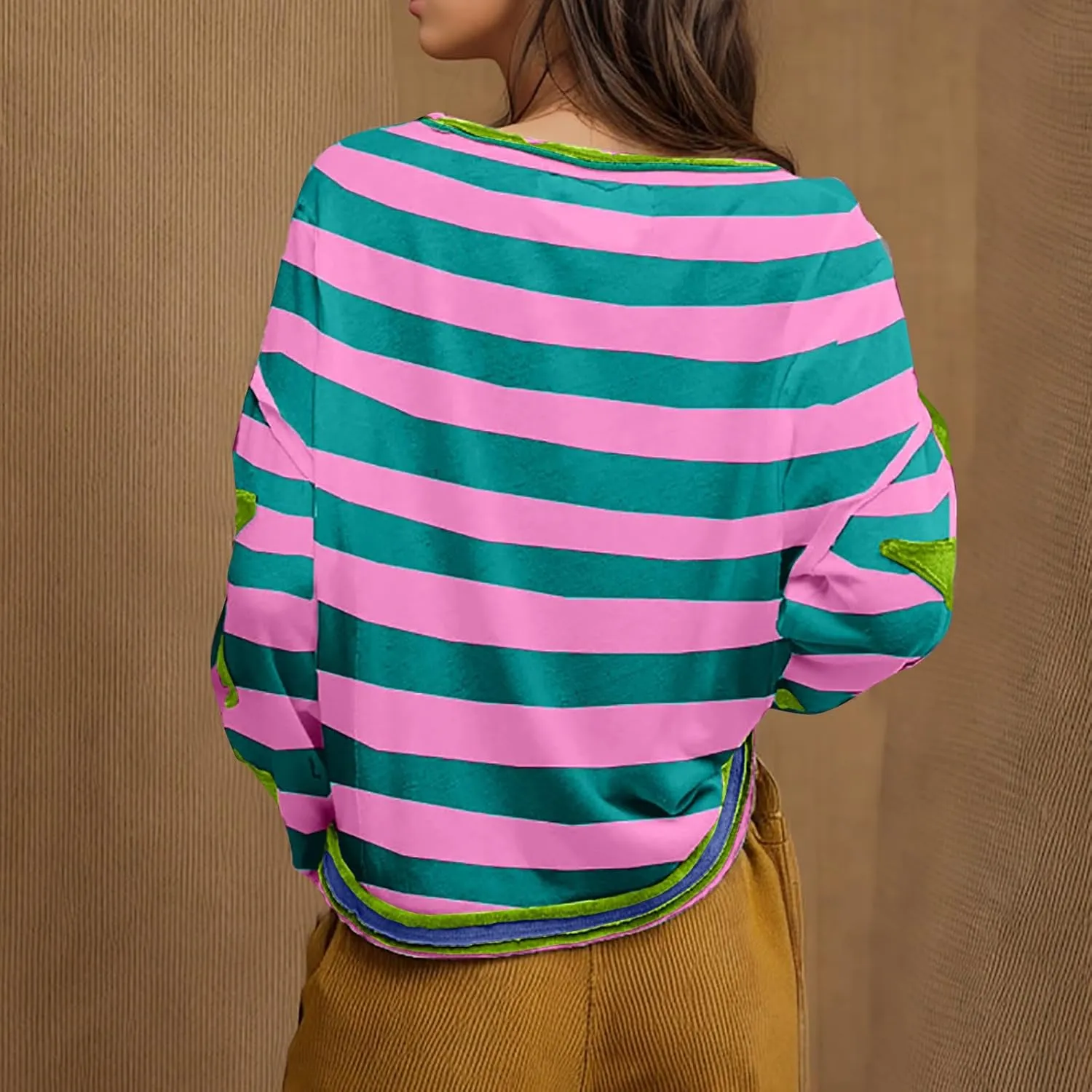 Sweatshirts for Women Crewneck Trendy Striped Patchwork Star 2024 Loose Fall Tops Long Sleeve Cropped Workout Pullover