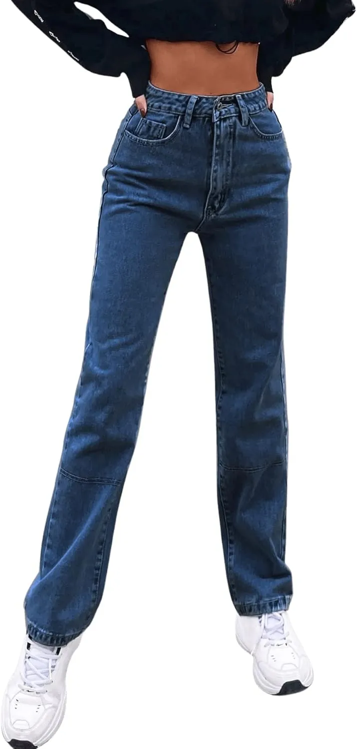 SweatyRocks Women's Casual High Waisted Straight Leg Boyfriend Jeans Denim Pants