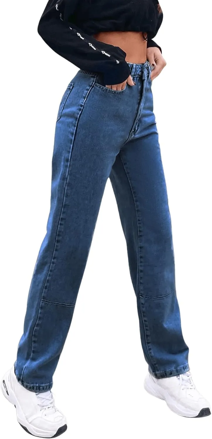 SweatyRocks Women's Casual High Waisted Straight Leg Boyfriend Jeans Denim Pants