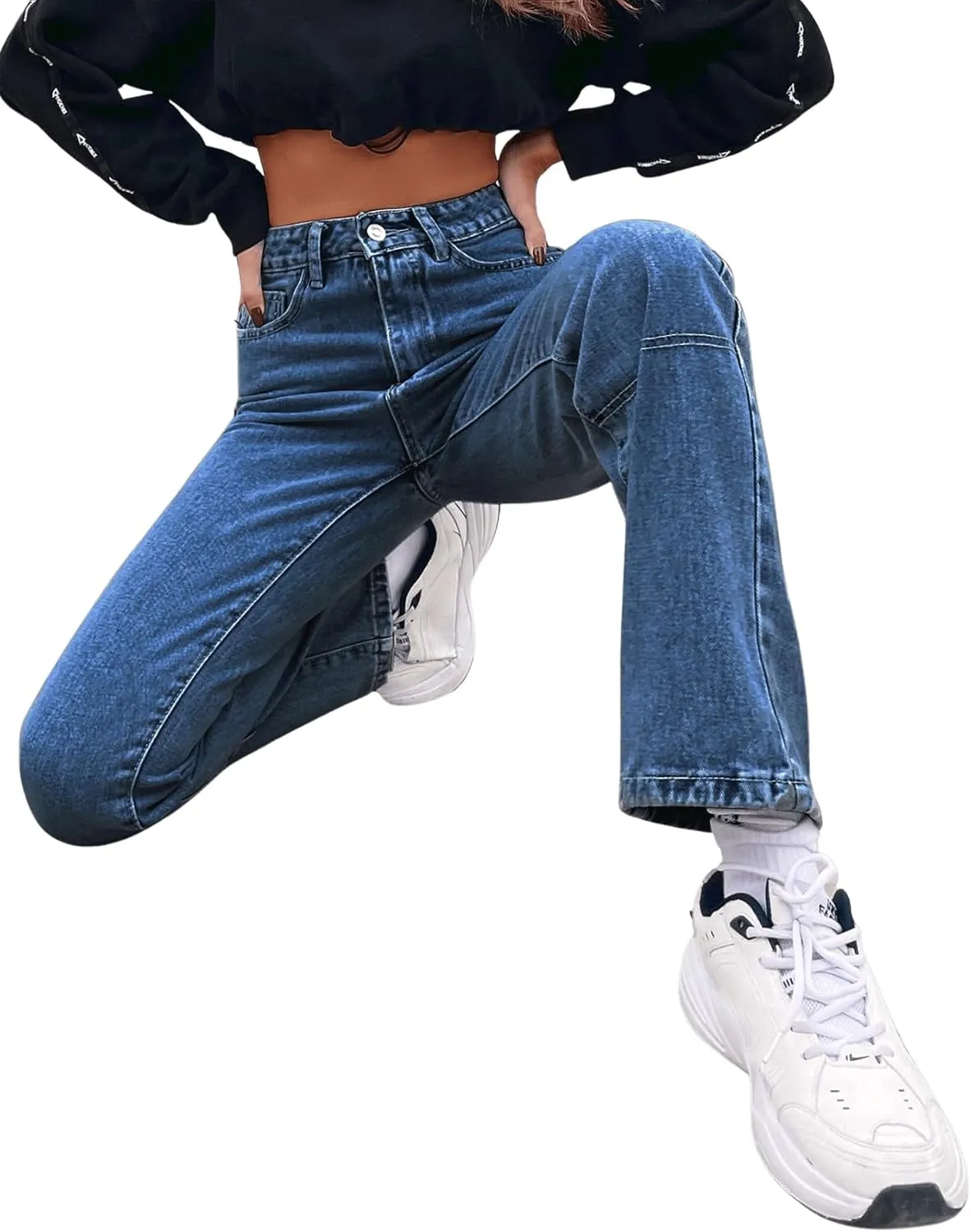SweatyRocks Women's Casual High Waisted Straight Leg Boyfriend Jeans Denim Pants