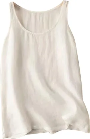 Tank Tops for Women Trendy Cotton Linen Crew Neck Sleeveless Shirts Casual Fashion Solid Blouses Summer Loose Fit Tees