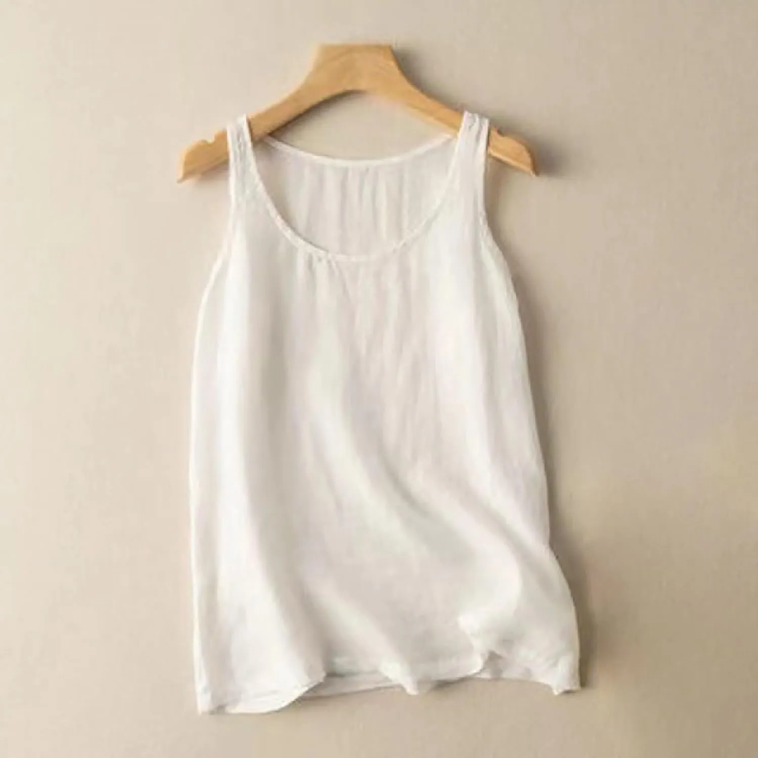 Tank Tops for Women Trendy Cotton Linen Crew Neck Sleeveless Shirts Casual Fashion Solid Blouses Summer Loose Fit Tees