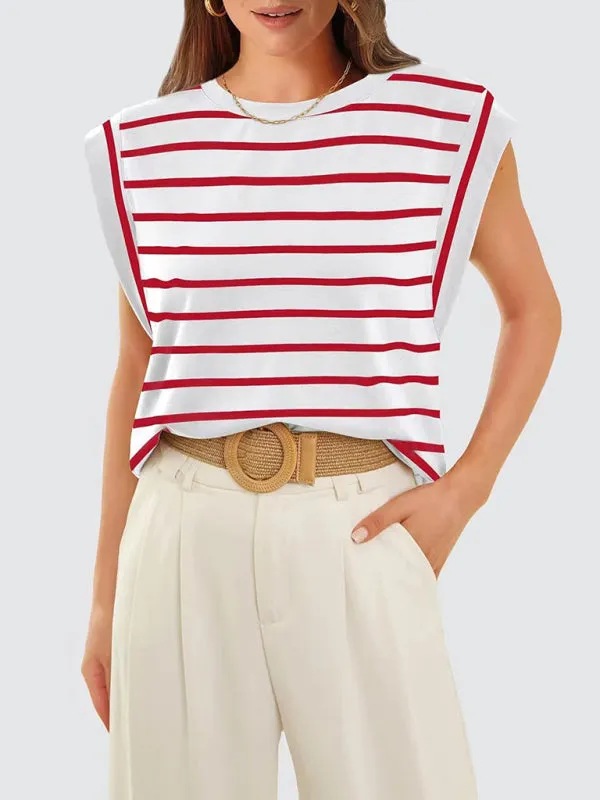 Tara New Round Neck Loose Short Sleeve T-Shirt Striped Top