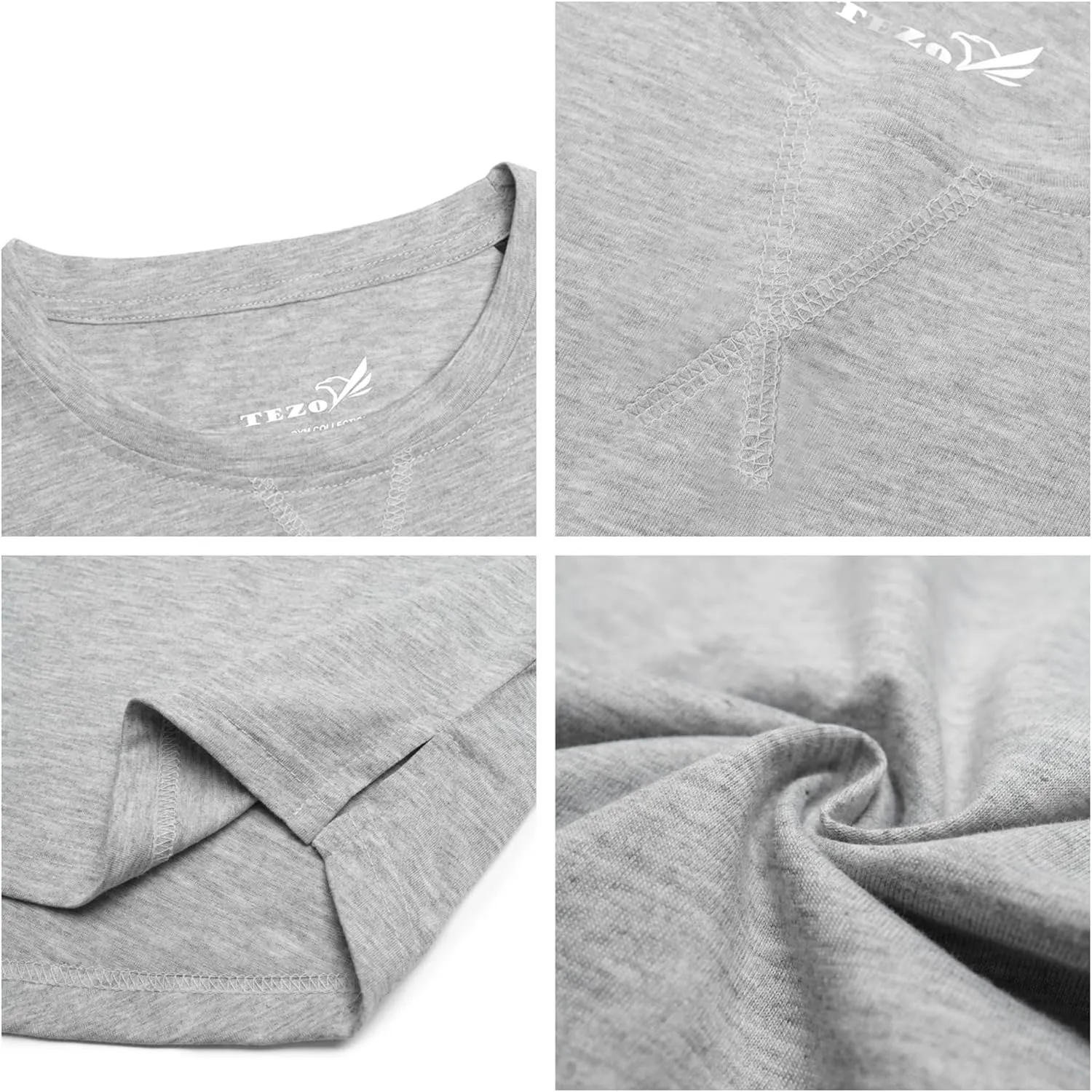TEZO Mens 3 Pack Cotton Plain T Shirts Crew Neck Long Sleeve Casual Tee Shirts Hipster Hip Hop Longline Droptail Shirt