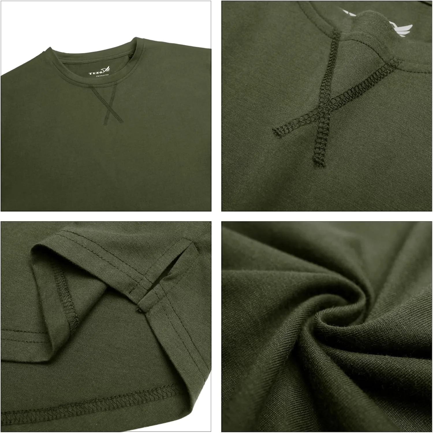 TEZO Mens 3 Pack Cotton Plain T Shirts Crew Neck Long Sleeve Casual Tee Shirts Hipster Hip Hop Longline Droptail Shirt