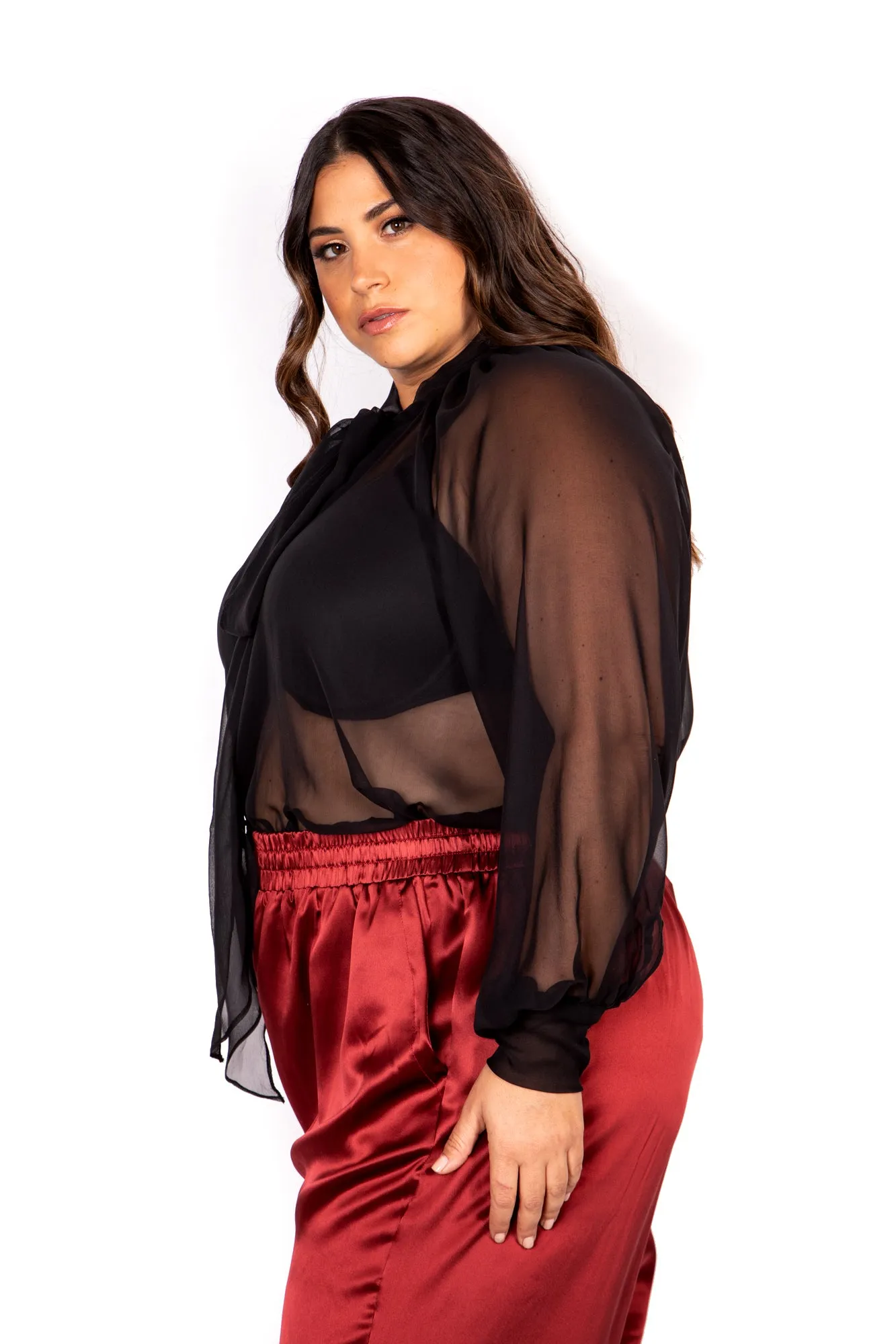 The Haute Carine Silk Chiffon High Low Top in Black