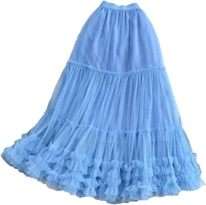 Tiered Maxi Tulle Skirt for Women 92Cm Floor-Length Female A-Line Skirts