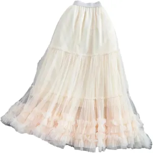 Tiered Maxi Tulle Skirt for Women 92Cm Floor-Length Female A-Line Skirts