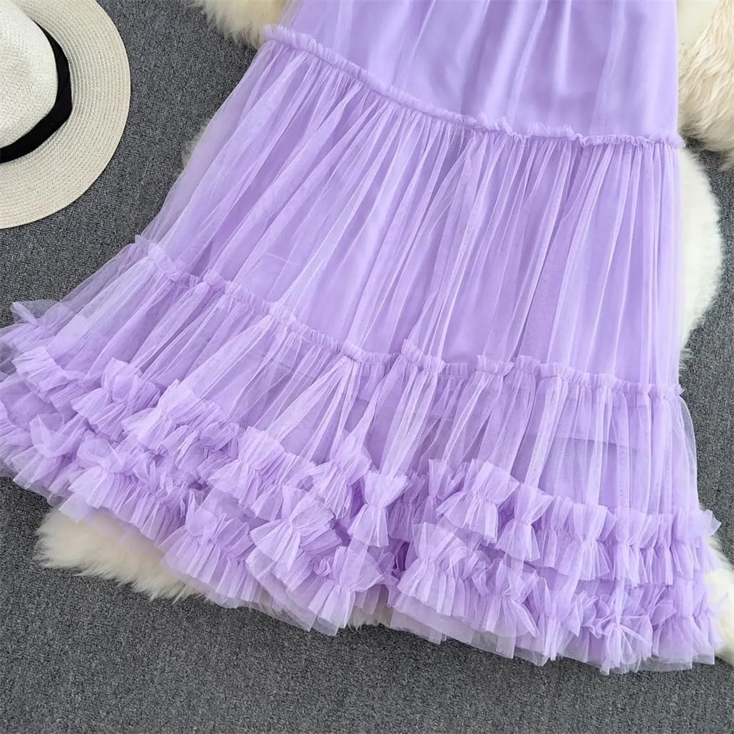 Tiered Maxi Tulle Skirt for Women 92Cm Floor-Length Female A-Line Skirts