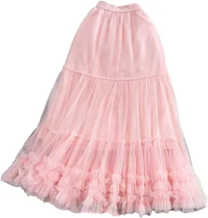 Tiered Maxi Tulle Skirt for Women 92Cm Floor-Length Female A-Line Skirts