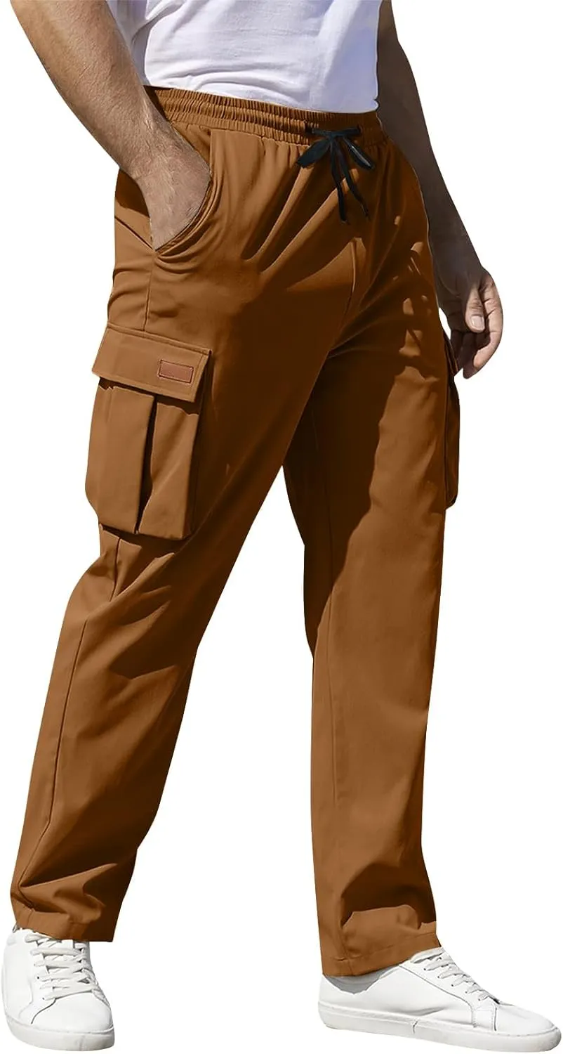 Trousers for Men Mens Sweatpants with Multi Pocket Stretch Outdoor Drawstring Tapered Running Summer Fishing