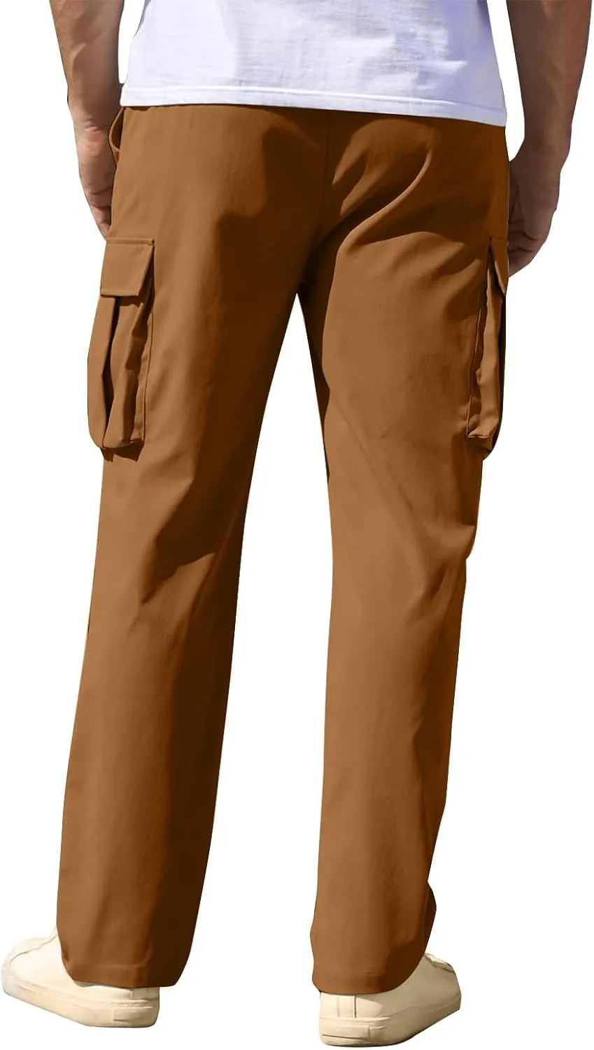 Trousers for Men Mens Sweatpants with Multi Pocket Stretch Outdoor Drawstring Tapered Running Summer Fishing