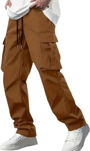 Trousers for Men Mens Sweatpants with Multi Pocket Stretch Outdoor Drawstring Tapered Running Summer Fishing