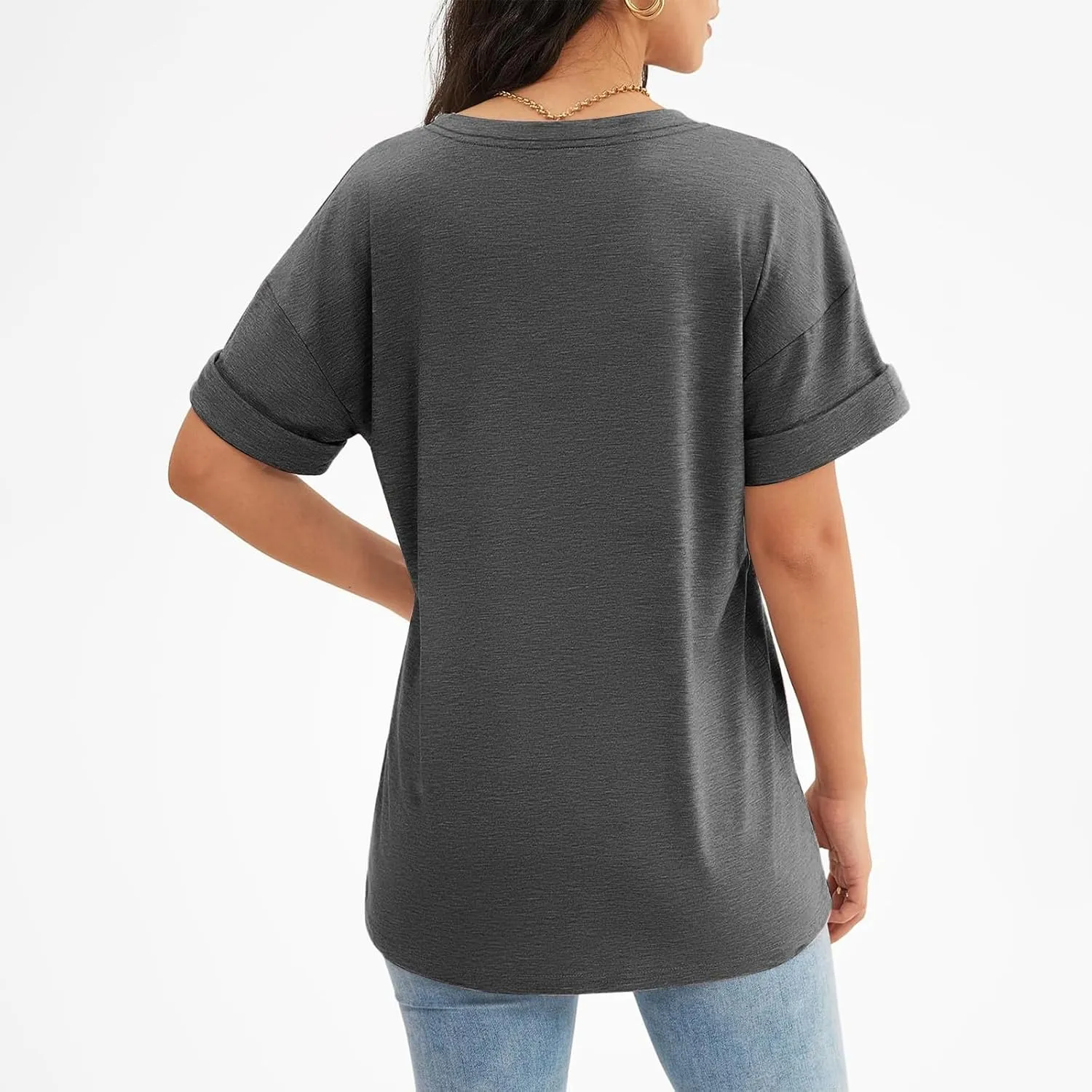 Tshirts Shirts for Women Short Sleeve Comfy Roll Tops with Pocket Casual V Neck Slim Fit Daily Gym Workout Blouses