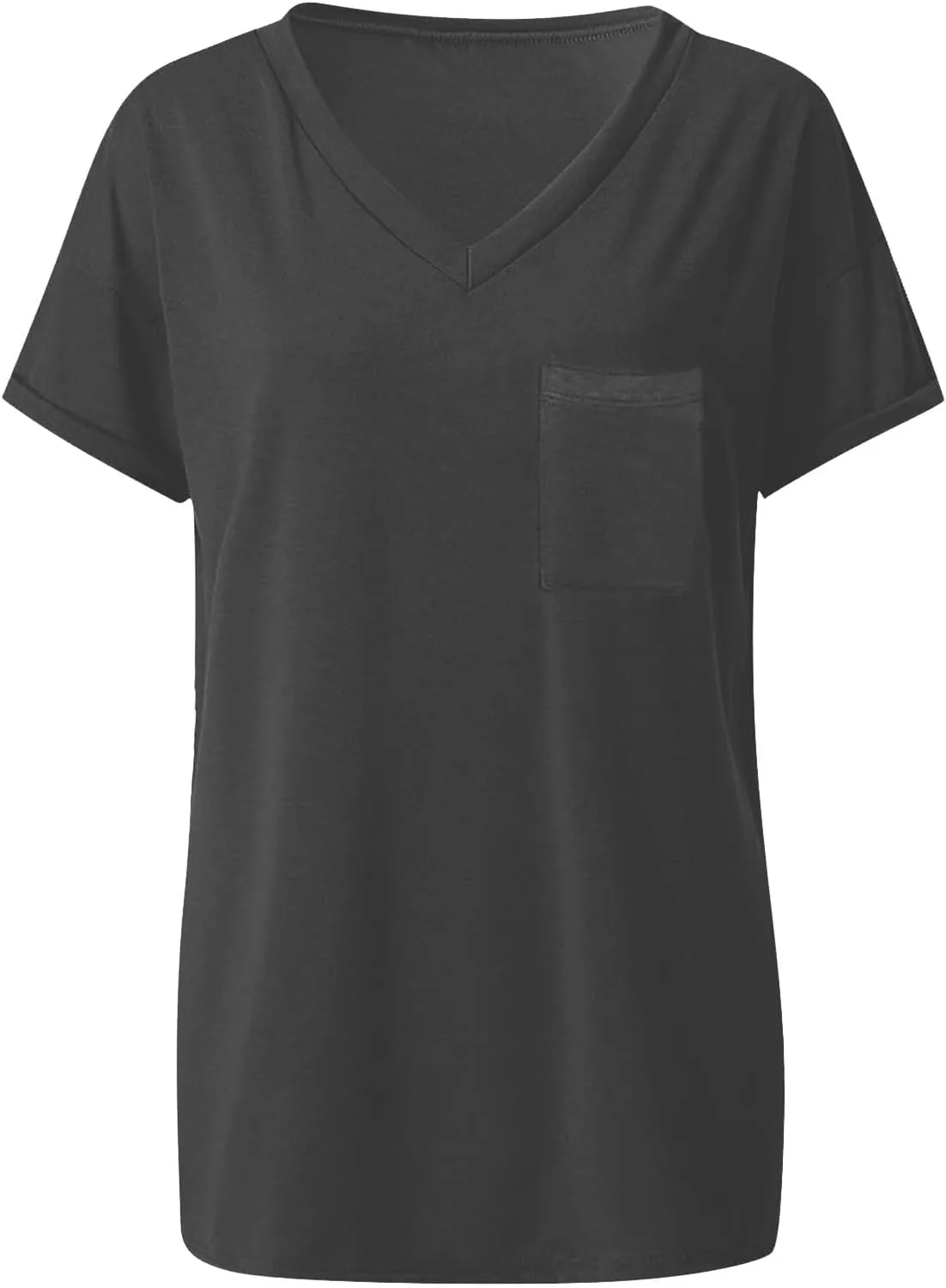 Tshirts Shirts for Women Short Sleeve Comfy Roll Tops with Pocket Casual V Neck Slim Fit Daily Gym Workout Blouses