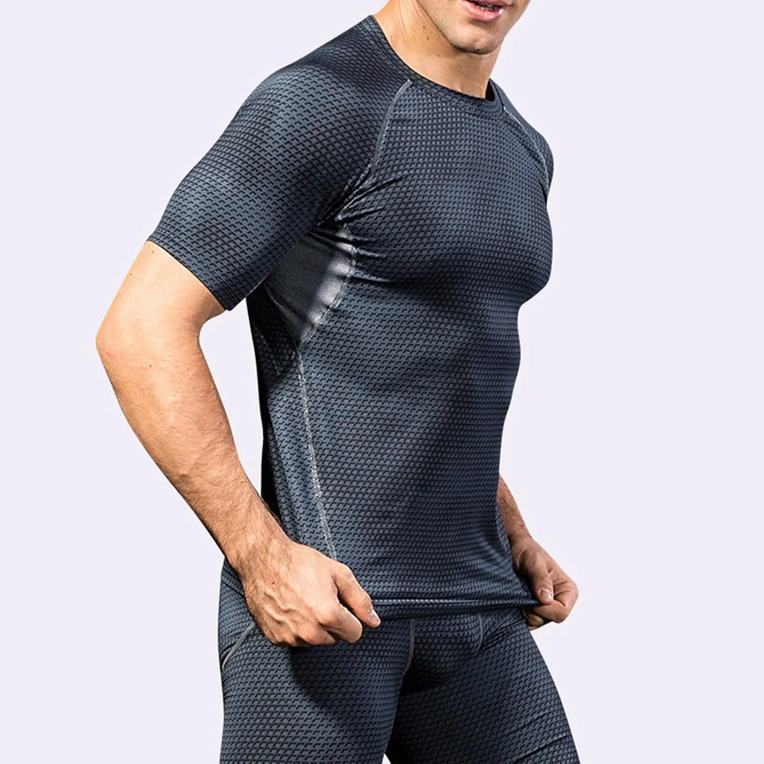 Uillui Mens Compression Shirts Sports Training Short Sleeve Tee Gym Workout Muscle T-Shirts Slimming Body Shaper Undershirts