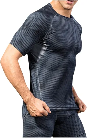 Uillui Mens Compression Shirts Sports Training Short Sleeve Tee Gym Workout Muscle T-Shirts Slimming Body Shaper Undershirts