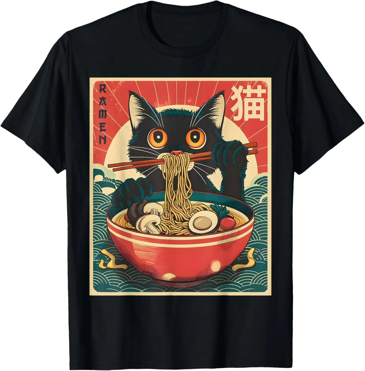 Unisex-Adults Unisex-Kids Kawaii Cat Anime Gifts Cat Ramen Graphic Tee Japanese Funny T-Shirt