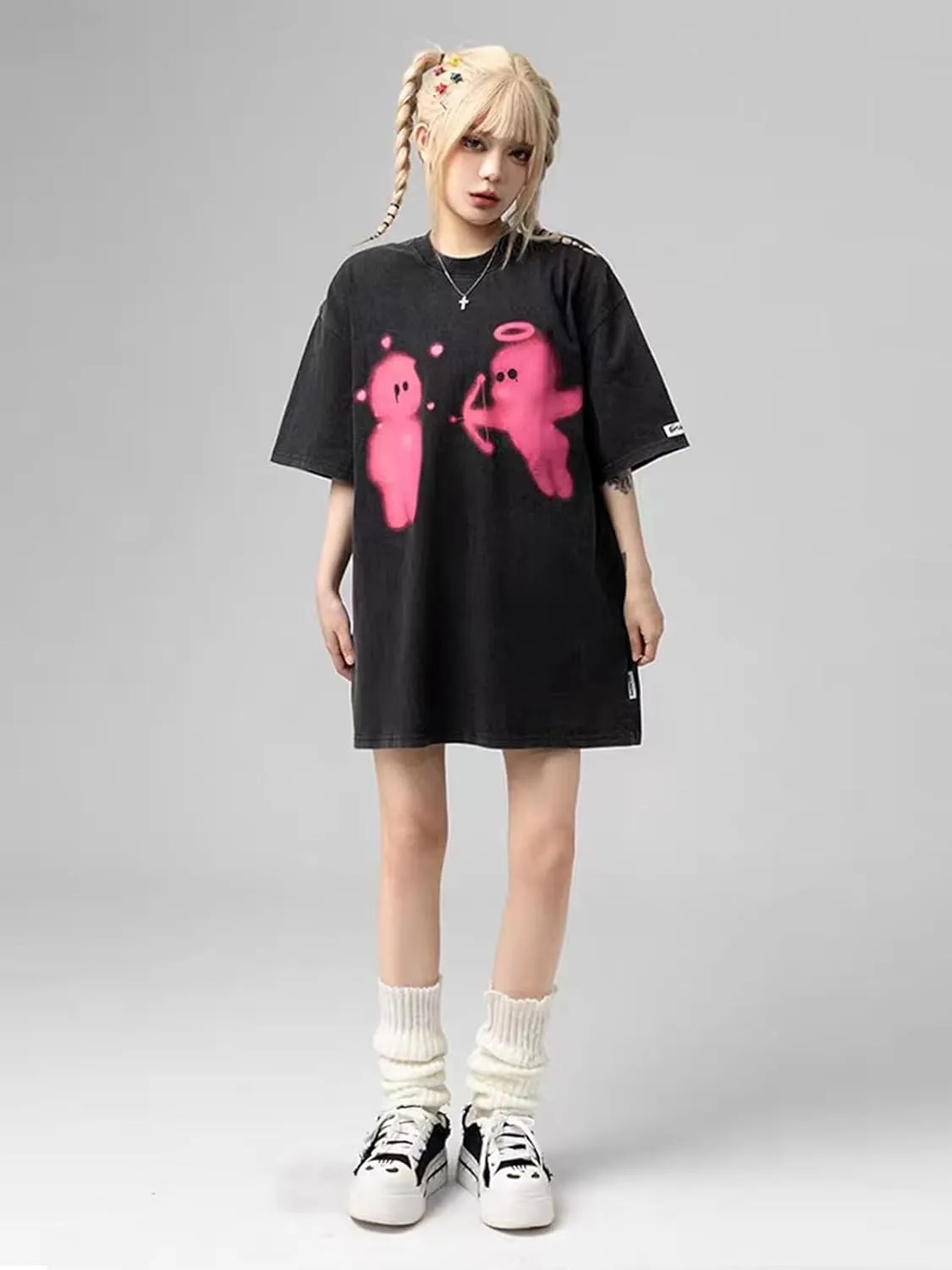 Vamtac Vintage Graphic Shirts Mens Oversized Tees Love Arrow Grunge Half Sleeve Y2K Boxy Baggy T Shirt Men