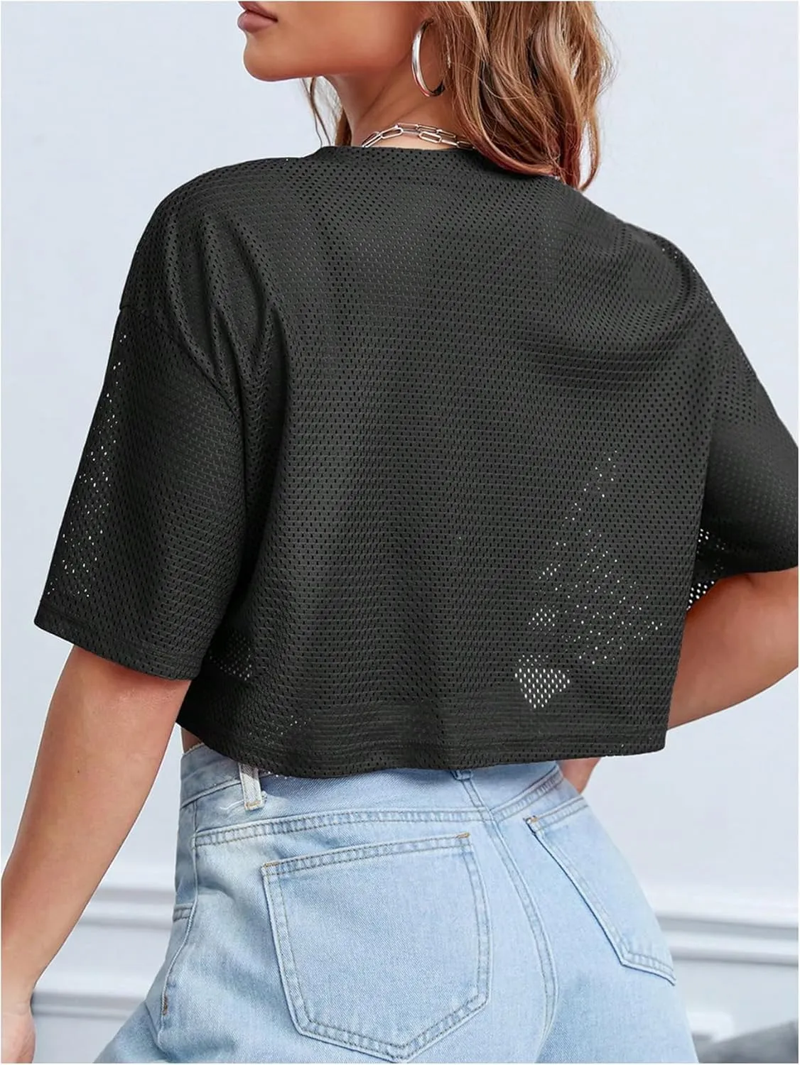 Verdusa Women's Cropped Jersey Shirts Graphic Tees Waffle Short Sleeve Vintage T Shirts Crop Tops