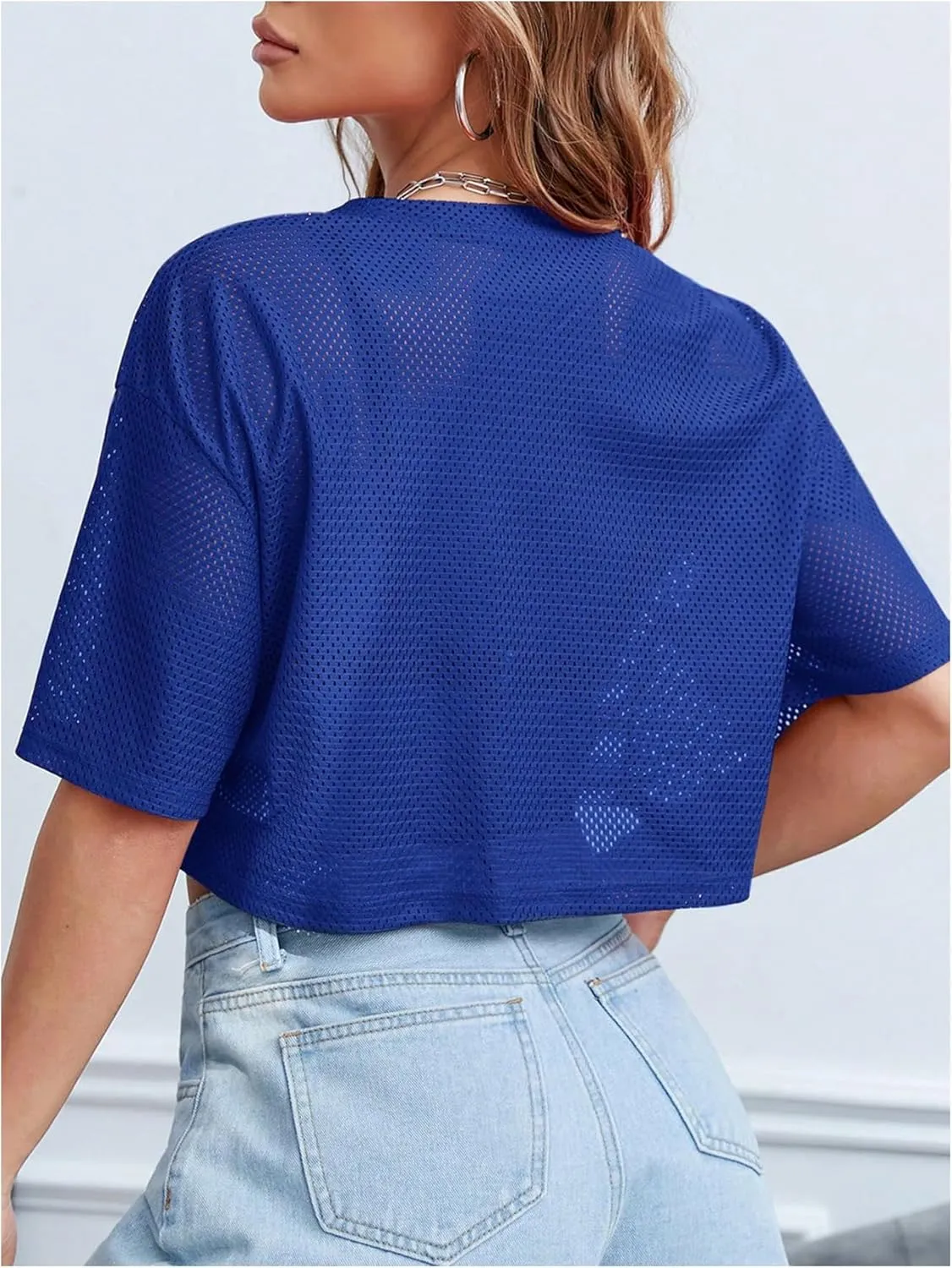 Verdusa Women's Cropped Jersey Shirts Graphic Tees Waffle Short Sleeve Vintage T Shirts Crop Tops