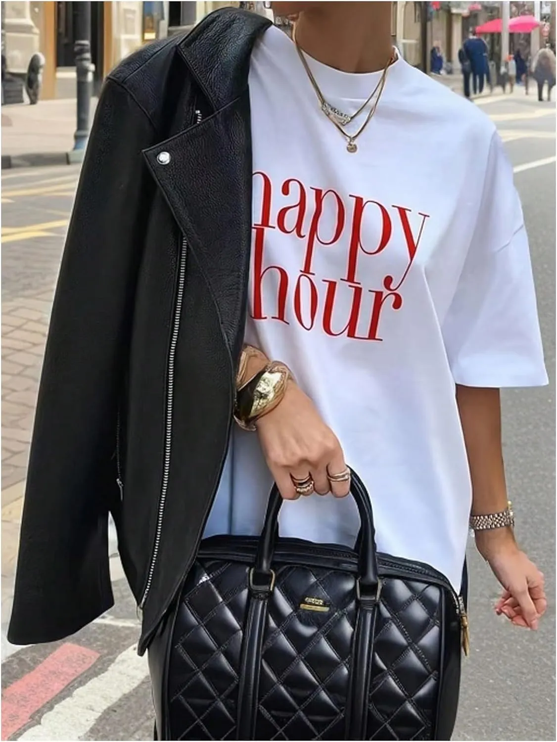 Verdusa Women's Graphic Tees Round Neck Short Sleeve Oversized Tshirts