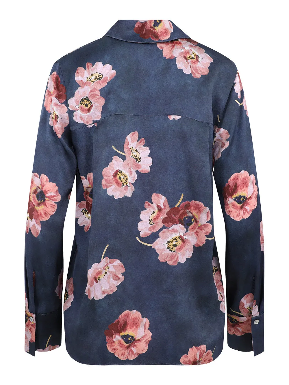 Vince Painted Poppy Long-Sleeve Blouse in Marine Night
