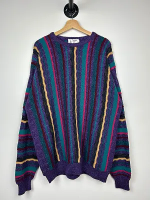 Vintage 90s London Fog 3D Knit Purple & Green Sweater