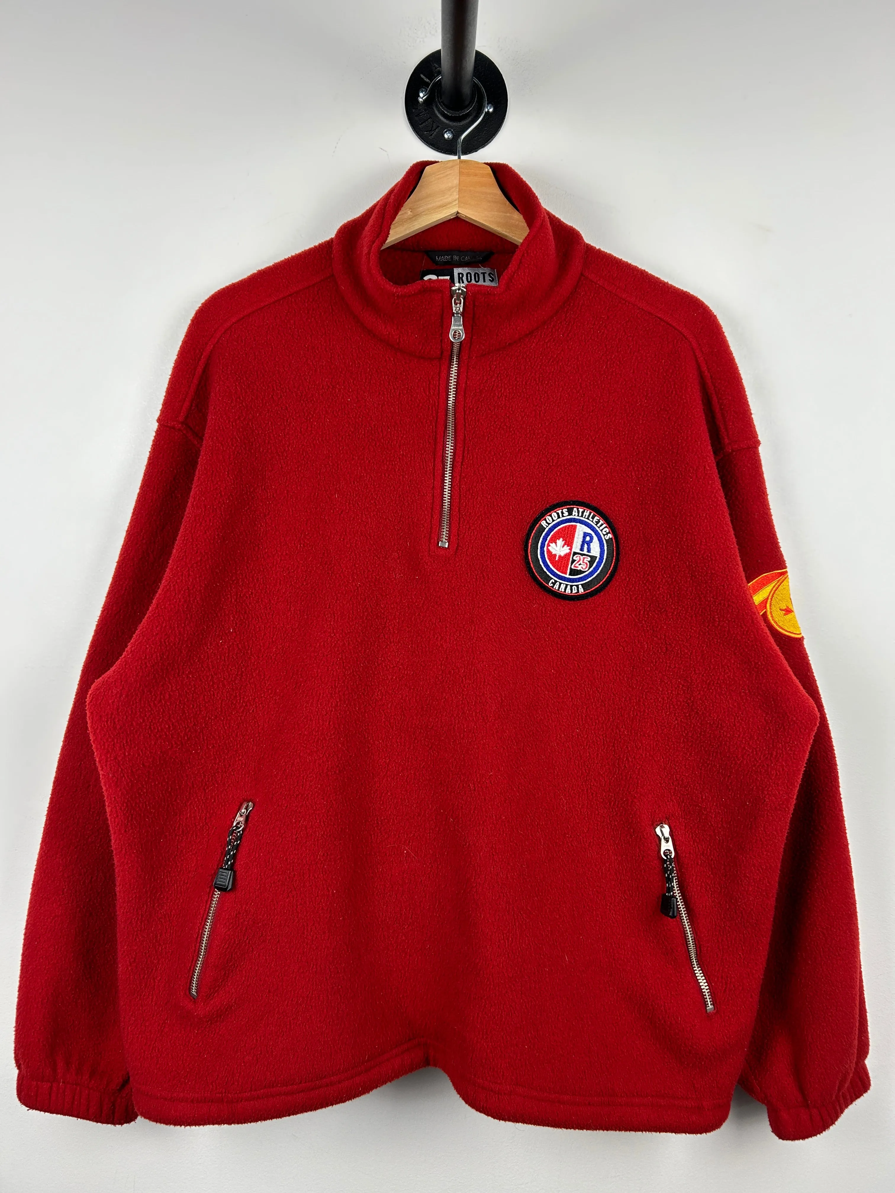 Vintage 90s Roots Athletics Quarter Zip Up Fleece Red Sweater