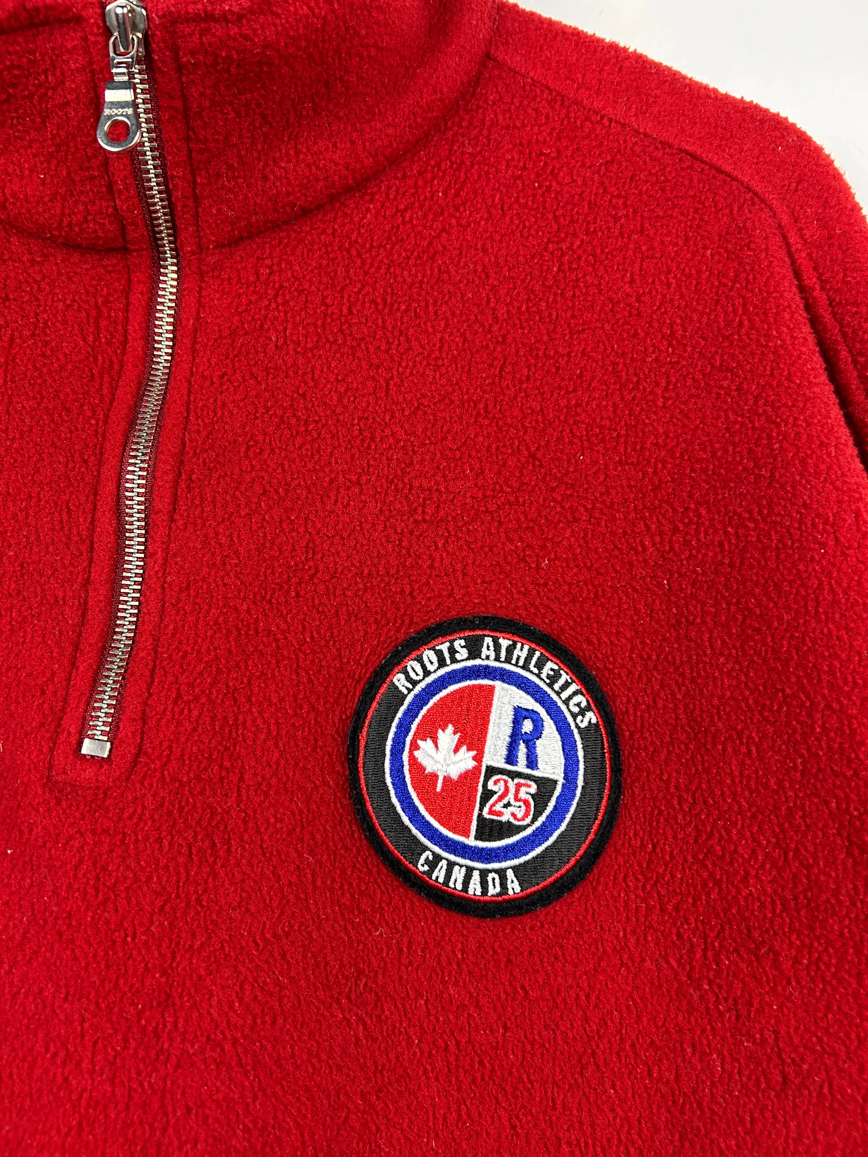 Vintage 90s Roots Athletics Quarter Zip Up Fleece Red Sweater